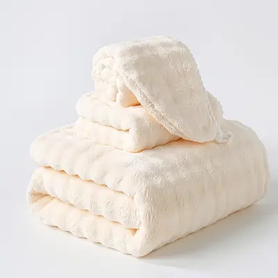 Chuyue 10A Antibacterial Enhanced Brand Bathroom Towel Set, Extra Thick Towel Three-Piece Set, Coral Polar Hair Drying Bonnet Wholesale Factory. - 13