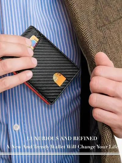Men's Wallet with 14 Card Slots and RFID Protection, Carbon Pattern - 5