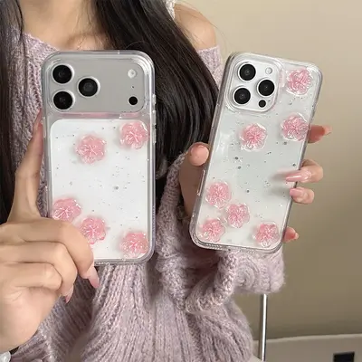 Apple iPhone 17 Pro pink cherry blossom transparent case