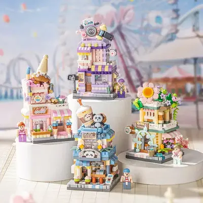 Compatible with Lizhi Panda Street View Mini Building Blocks, Micro Diamond Particle Model - 2