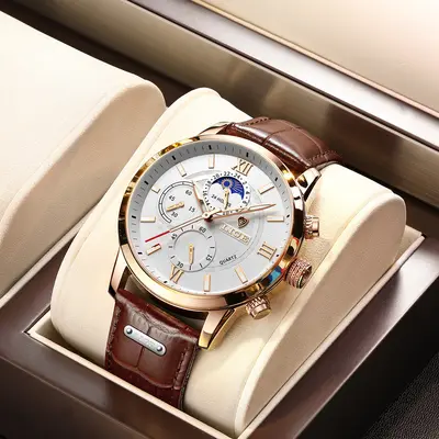 LIGE quartz chronograph watch waterproof luminous