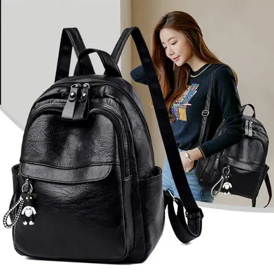 Women's backpack, soft leather, Korean style