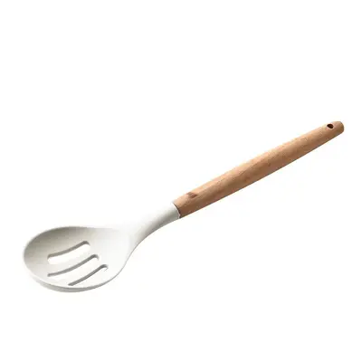Mutfak yapışmaz tava ahşap saplı paslanmaz çelik silikon spatula, yüksek sıcaklığa dayanıklı, haşlanma önleyici, kaymaz, ev tipi gıda sınıfı silikon spatula ve kaşık. - 11