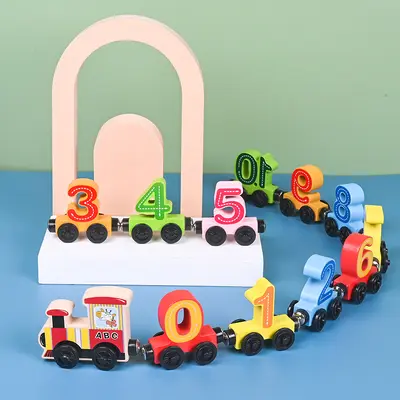 Wooden Magnetic Digital 12-Section Combined Small Train Toy for Children, Boys and Girls Ages 2-4, Baby Early Education Enlightenment - 4