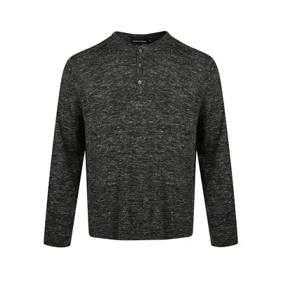 Linen Blend Knit Sweater, Henley Collar, Retro Classic Comfortable Top - 7
