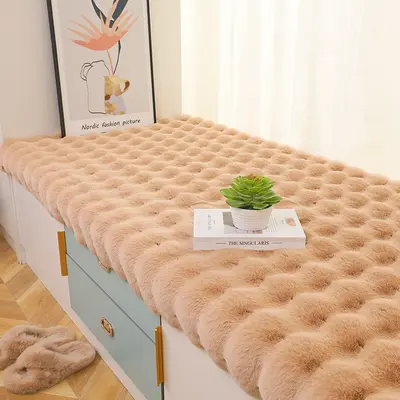 Thick Anti-Slip Plush Window Seat Cushion, Faux Rabbit Fur Look - 8