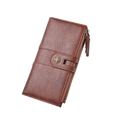 Men's Long PU Wallet with Snap Closure and Retro Zipper - 1
