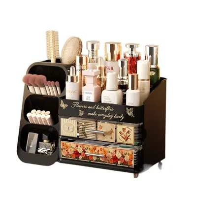 Cosmetics and skincare storage box, desktop, large capacity, vintage style