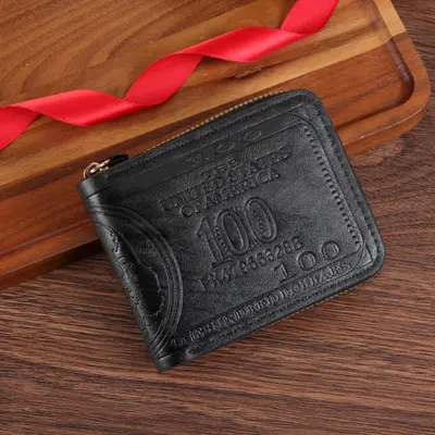Men's Retro Dollar Pattern PU Wallet with Zipper and Coin Pocket - 7