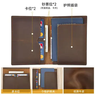 Crazy Horse Genuine Leather Passport Wallet with Card Holder - 4