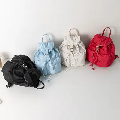 2026 New Korean-Style Lightweight Backpack Casual Small Backpack Women's Fashionable Personality Nylon Drawstring Double-Shoulder Backpack