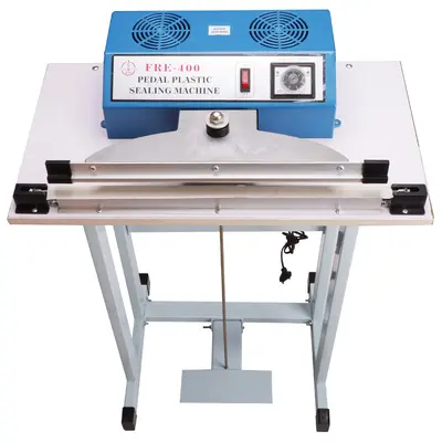 Foot-operated sealing machine shrink film cutting