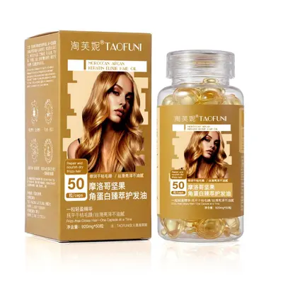 Keratinli Fas saç bakım yağı kapsülü, boyalı ve yıpranmış saçlar için, VA+VE - 8
