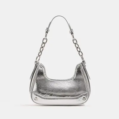 Damen-Achseltasche mit Silberkette, Schultertasche - 7