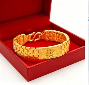Men's Gold Wide Bai Fu Bracelet, Fashionable Trendy Design