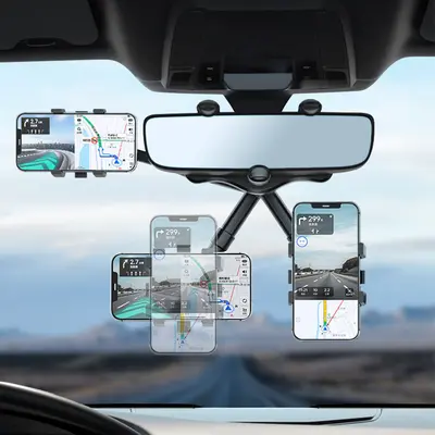 Multifunctional Rotating Car Phone Holder, Rearview Mirror Mount - 5