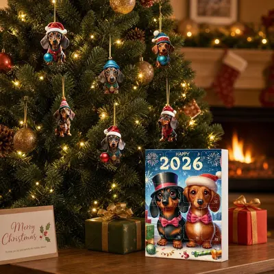 2026 Christmas Advent Calendar Blind Box with Acrylic Dachshund Pendant - 2