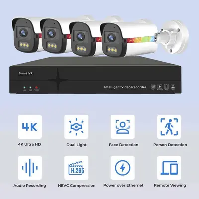 POE Ağ Beyaz Işık Tam Renkli Gece Görüş Gözetleme Kamera Seti HD Kamera CCTV İzleme Sistemi