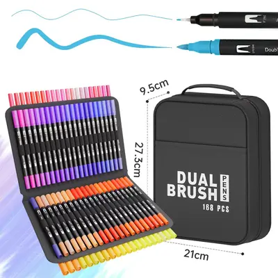 168er Doppelkopf DIY Handmal-Malstift Kritzelbunt-Stiftset mehrerer Größen CD-Verpackung tragbares Stofftaschen-Set leicht zu reinigend Aquarellstifte