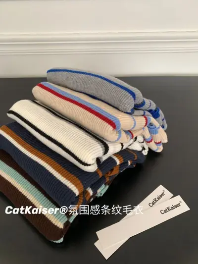 Женский полосатый свитер CatKaiser Atmosphere, осень-зима, корейский стиль, контрастные цвета, круглый вырез, длинный рукав, вязаный свободный базовый слой, топ