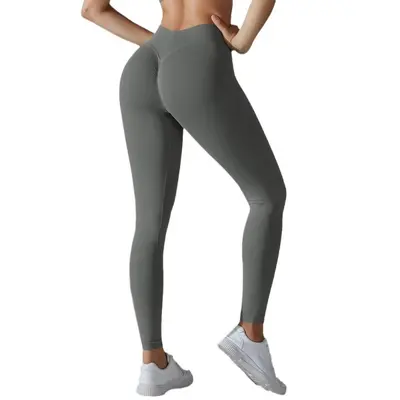 Seamless V-Back Peach Hip Yoga Leggings for Training and Running - 6