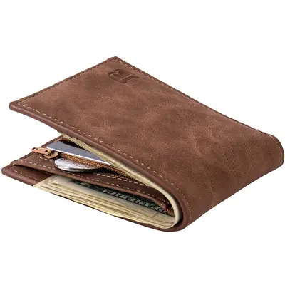 Men's Short Wallet with Coin Pocket and Money Clip - 1