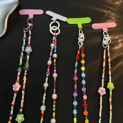 Colorful Beaded Phone Chain, Long Crossbody Strap for Bags and Camera Cases