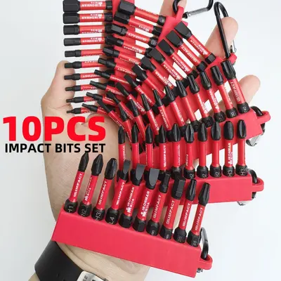 10 parça bit seti, Phillips, altıgen, Torx delikli, 50 mm