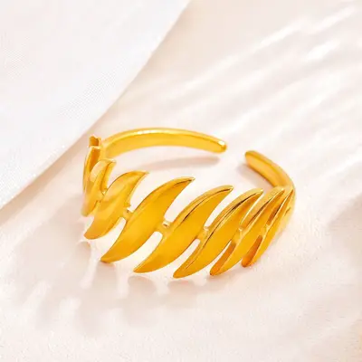 Stainless steel ring, 18K gold plated, minimalist design - 11