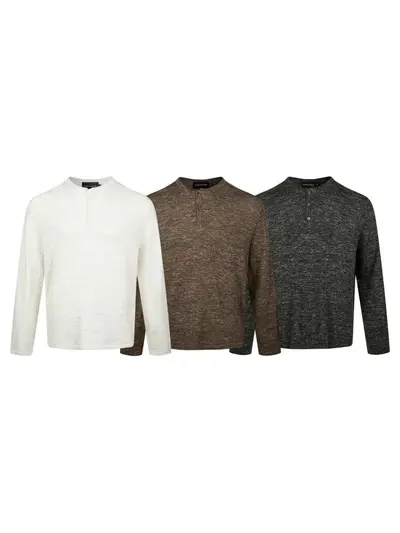 Linen Blend Knit Sweater, Henley Collar, Retro Classic Comfortable Top