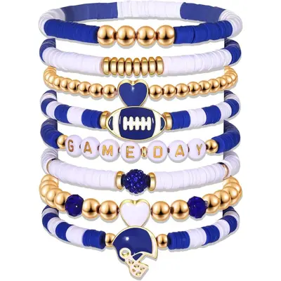 8-piece rugby bracelet set, multi-layer crystal heart, five-pointed star letter beads, soft clay friendship elastic bracelets