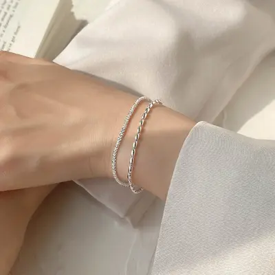 Women's S925 sterling silver Cipso double-layered bracelet, shiny brass grain patterned luxury lightweight jewelry
