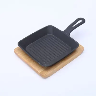 Single-Handle Striped Cast Iron Steak Pan, Induction Compatible