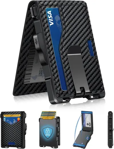 Men's Wallet with Carbon Fiber Pattern Metal Card Holder and RFID Protection - 8