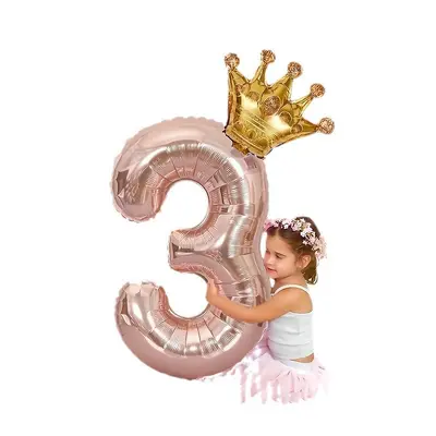Doğum Günü Gül Altın 32 İnç Taç Rakam Folyo Balon