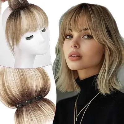 Ombre French Bangs Hair Piece, 3D Air Bangs, Natural Crown Volume