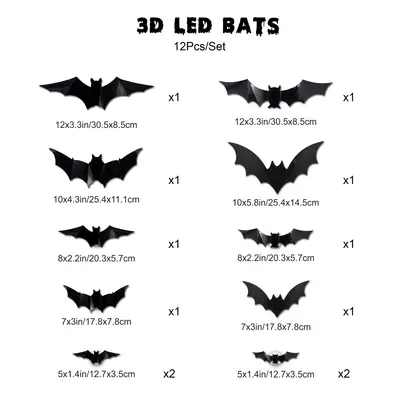 3D Halloween LED Night Light with Bat and Spider Wall Sticker - 7