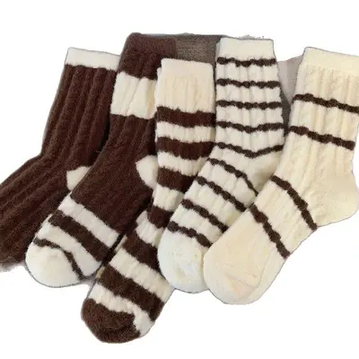 Women's Thick Fleece-Lined Mid-Calf Socks, Coffee Color, Autumn Winter