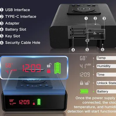 Akıllı Mini Tabanca Kasası, Kablosuz Şarjlı, Bluetooth ve Ekranlı, Yatak Başı
