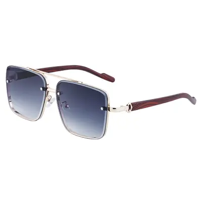 Square Frame Men's Sunglasses with Imitation Wood Grain Temples - 6