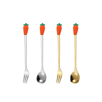 Stainless Steel Cartoon Fruit Spoon and Fork Set for Kids - 13