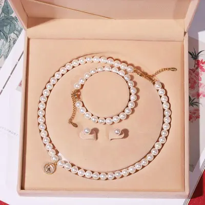 Natural Pearl Necklace Set Three-Piece Women's Collarbone Chain - 4
