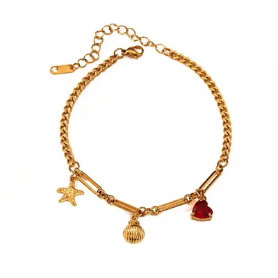 Ocean Series Starfish Heart 18K Gold Plated Stainless Steel Anklet