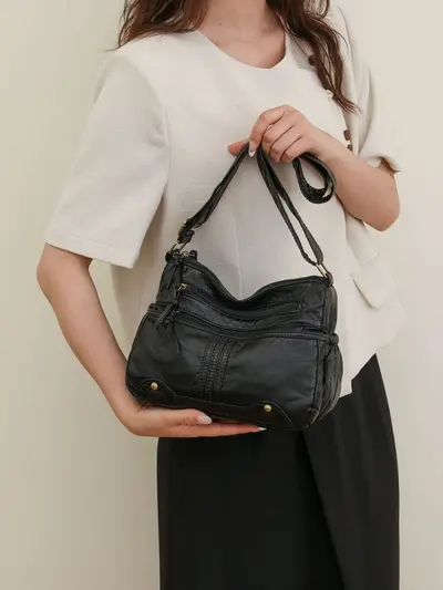 Middle-Aged Women's PU Leather Handbag, Large Capacity, Multi-Compartment, Water-Resistant - 6