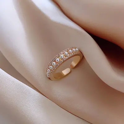 Light luxury copper-plated zircon ring, feminine and high-end, open adjustable super flash ring, simple popular ins style - 11