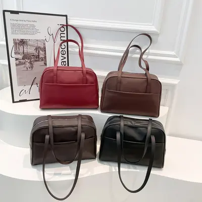 Koreli Tarzı Büyük Kapasiteli Tek Omuz Çantası Kadın 2025 Sonbahar Yeni Koleksiyonu Vintage Koltuk Altı Çantası Şık Minimalist Stil Tote Çanta - 2