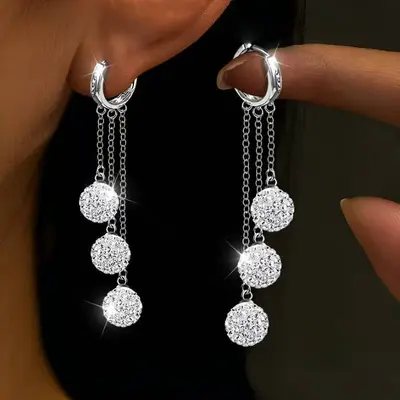 Dreireihige Ohrringe mit Steinen, Shamballa-Design Damen - 4