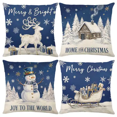 Winter New Christmas Custom Printed Pillow Cover Cross-border Christmas Decorative Sofa Cushion Cover Bedroom Throw Pillow Case - 11