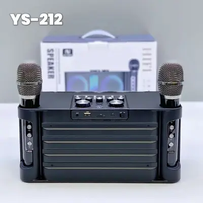 YS-212 Kablosuz Bluetooth Hoparlör, Çift Mikrofonlu Karaoke, LED Işıklı