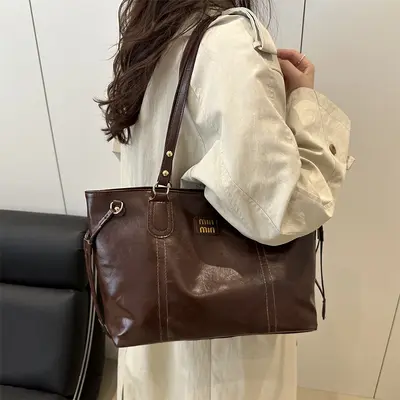 Women's Large Retro Tote Bag, Minimalist Design - 4